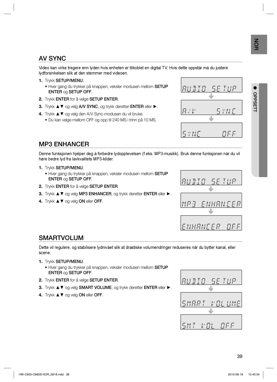 Samsung HW-C500/XEE, HW-C560S/XEE manual AV Sync, MP3 Enhancer, Smartvolum 