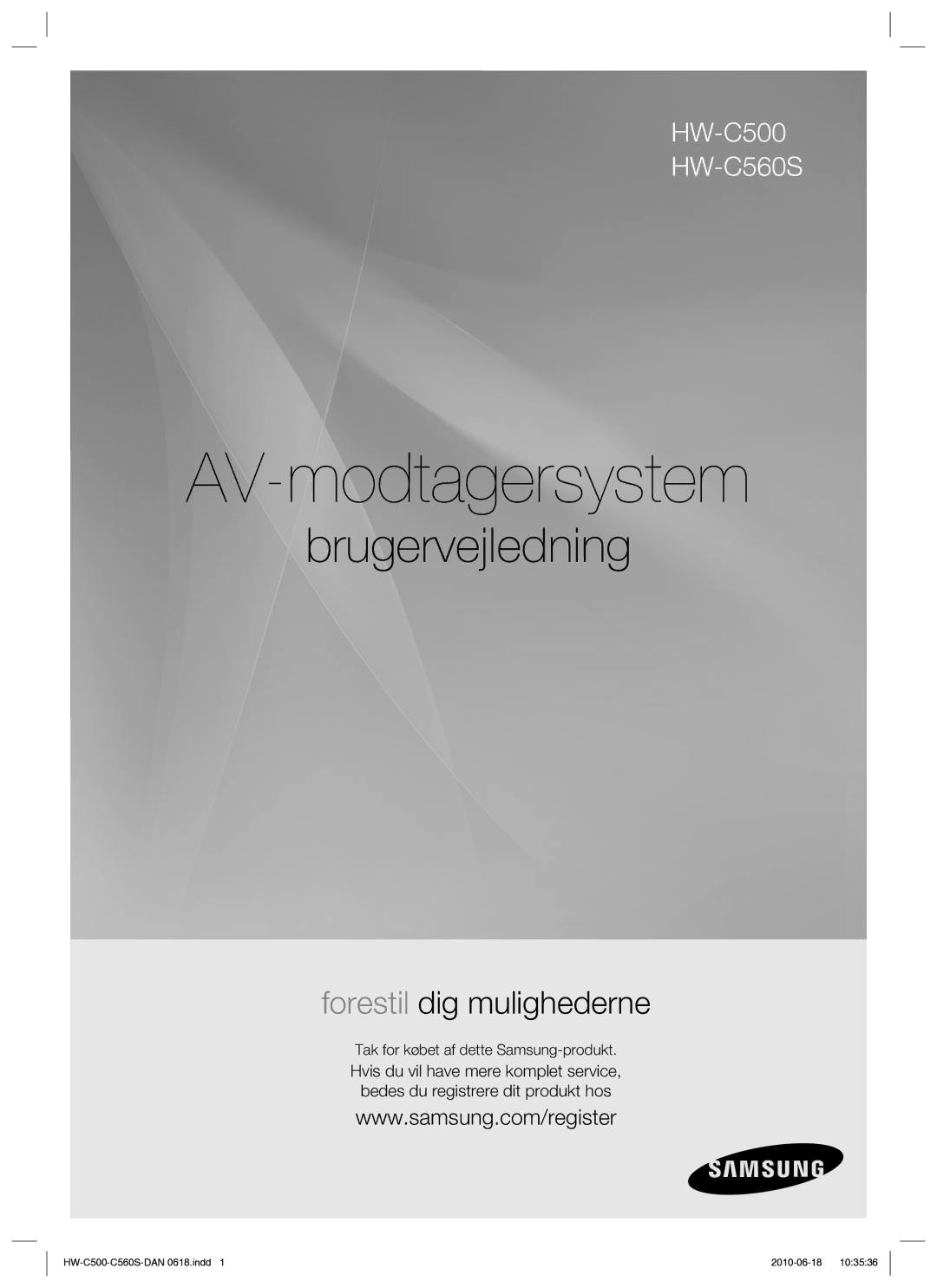 Samsung HW-C500/XEE, HW-C560S/XEE manual AV-modtagersystem, Tak for købet af dette Samsung-produkt 