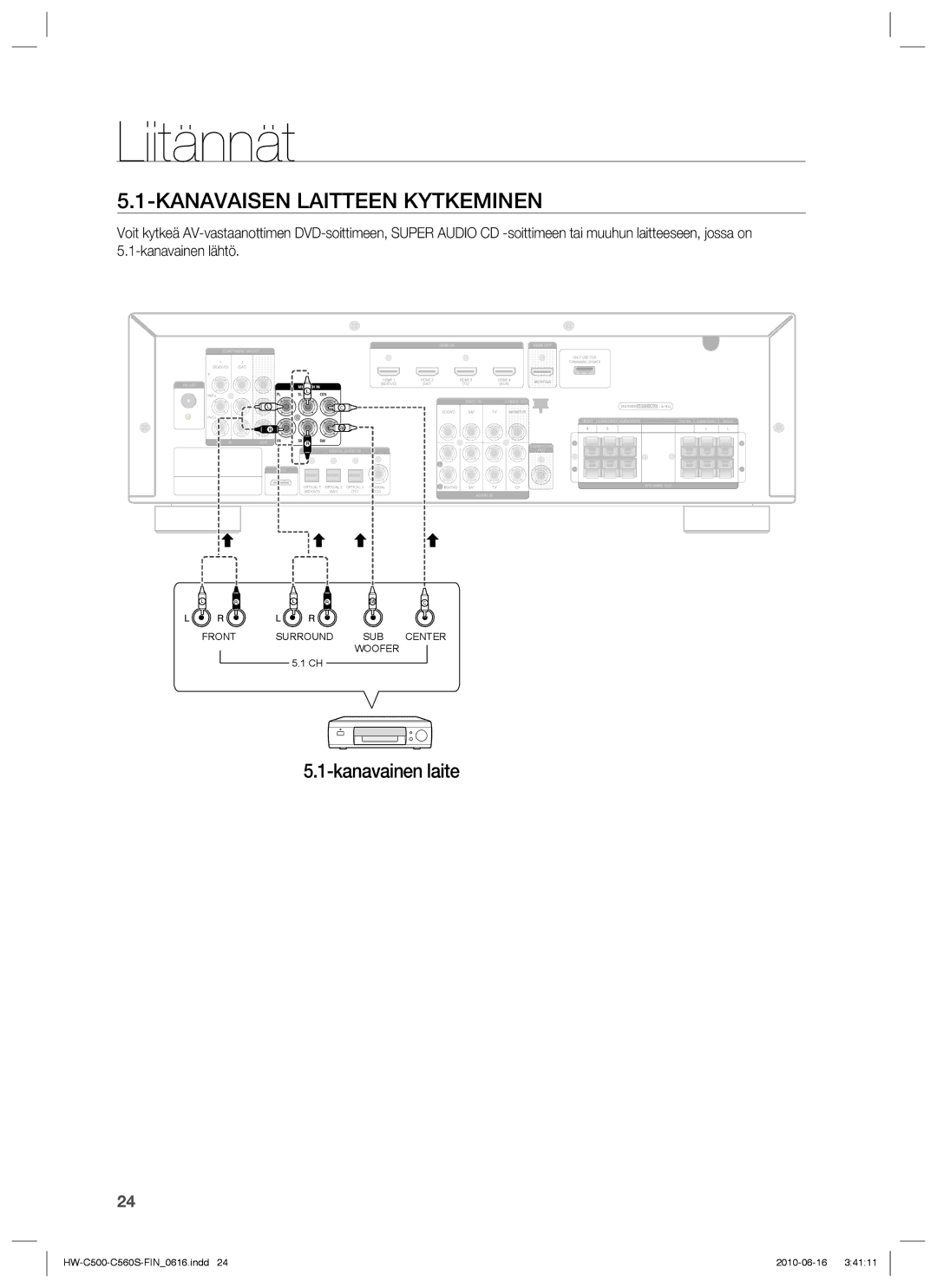 Samsung HW-C560S/XEE, HW-C500/XEE manual Kanavaisen Laitteen Kytkeminen, Kanavainen laite 