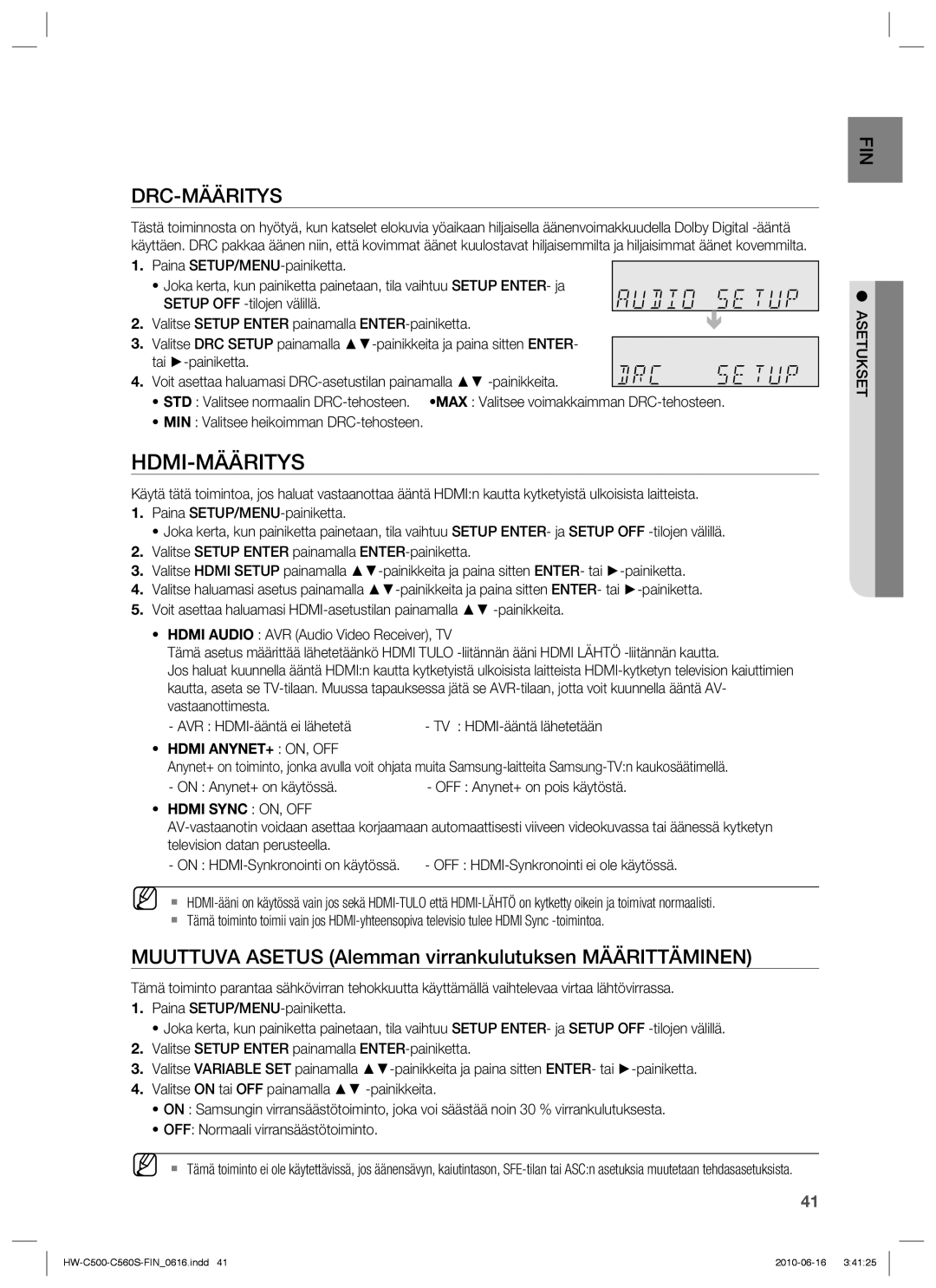 Samsung HW-C500/XEE, HW-C560S/XEE Hdmi-Määritys, Muuttuva Asetus Alemman virrankulutuksen Määrittäminen, Tai -painiketta 