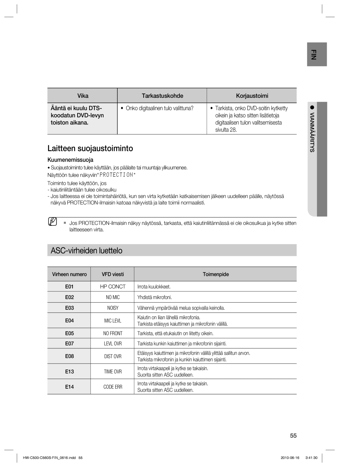 Samsung HW-C500/XEE, HW-C560S/XEE manual Vianmääritys 