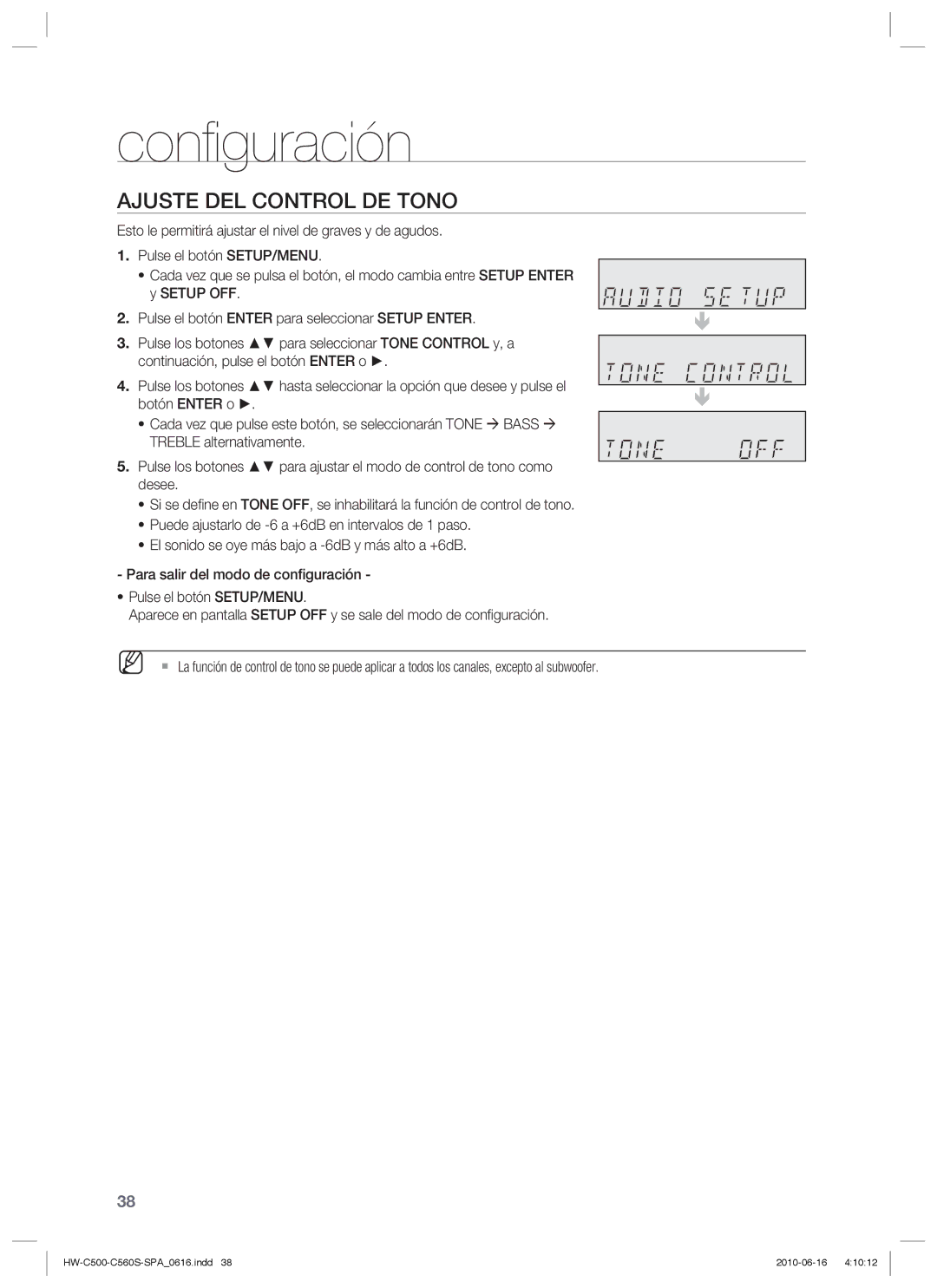 Samsung HW-C560S/XEF manual Ajuste DEL Control DE Tono 