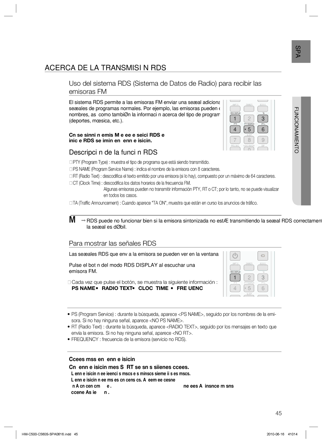 Samsung HW-C560S/XEF manual Acerca DE LA Transmisión RDS, Descripción de la función RDS, Para mostrar las señales RDS 