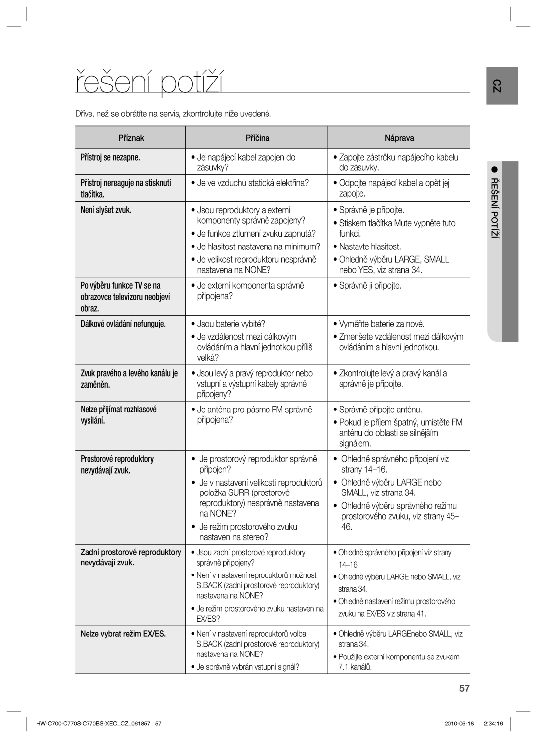 Samsung HW-C700/EDC, HW-C770S/EDC, HW-C770S/XEE manual Řešení potíží, Ex/Es?, Řešení Potíží 