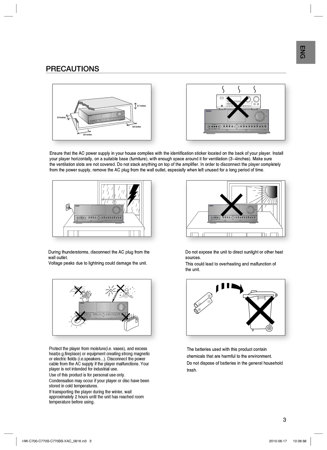 Samsung HW-C770S, HW-C770BS, HW-C700B, C770BS-XAC user manual Precautions 