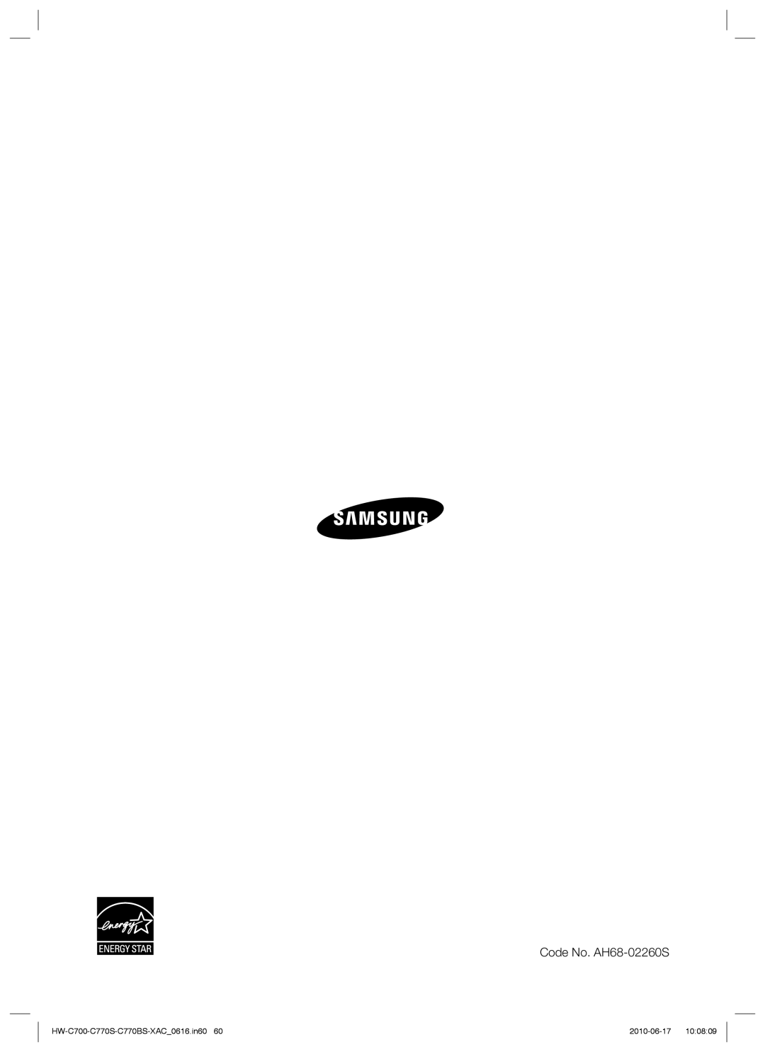 Samsung HW-C770BS, HW-C700B, HW-C770S, C770BS-XAC user manual Code No. AH68-02260S 