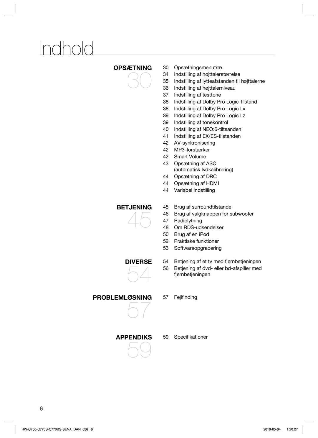 Samsung HW-C770S/XEE Opsætningsmenutræ, Indstilling af højttalerstørrelse, Indstilling af højttalerniveau, MP3-forstærker 