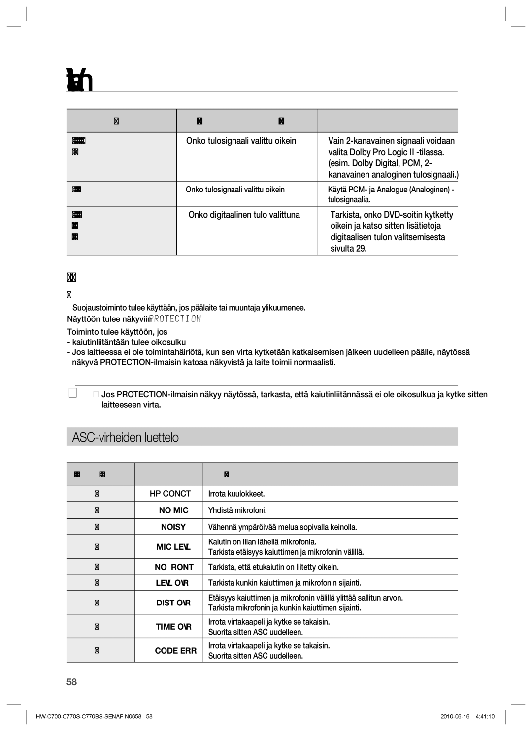 Samsung HW-C700B/XEE Dolby Pro Logic llx -tilaa ei, Valita Dolby Pro Logic II -tilassa, Tulosignaalia, Irrota kuulokkeet 