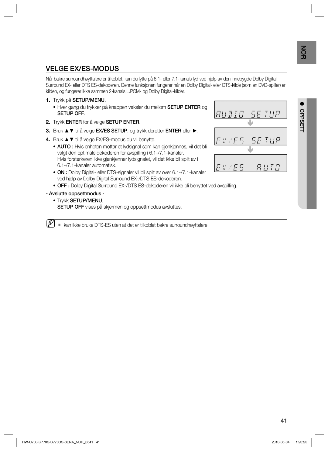 Samsung HW-C700/XEE, HW-C770S/XEE, HW-C700B/XEE manual Velge EX/ES-MODUS, kanaler automatisk 