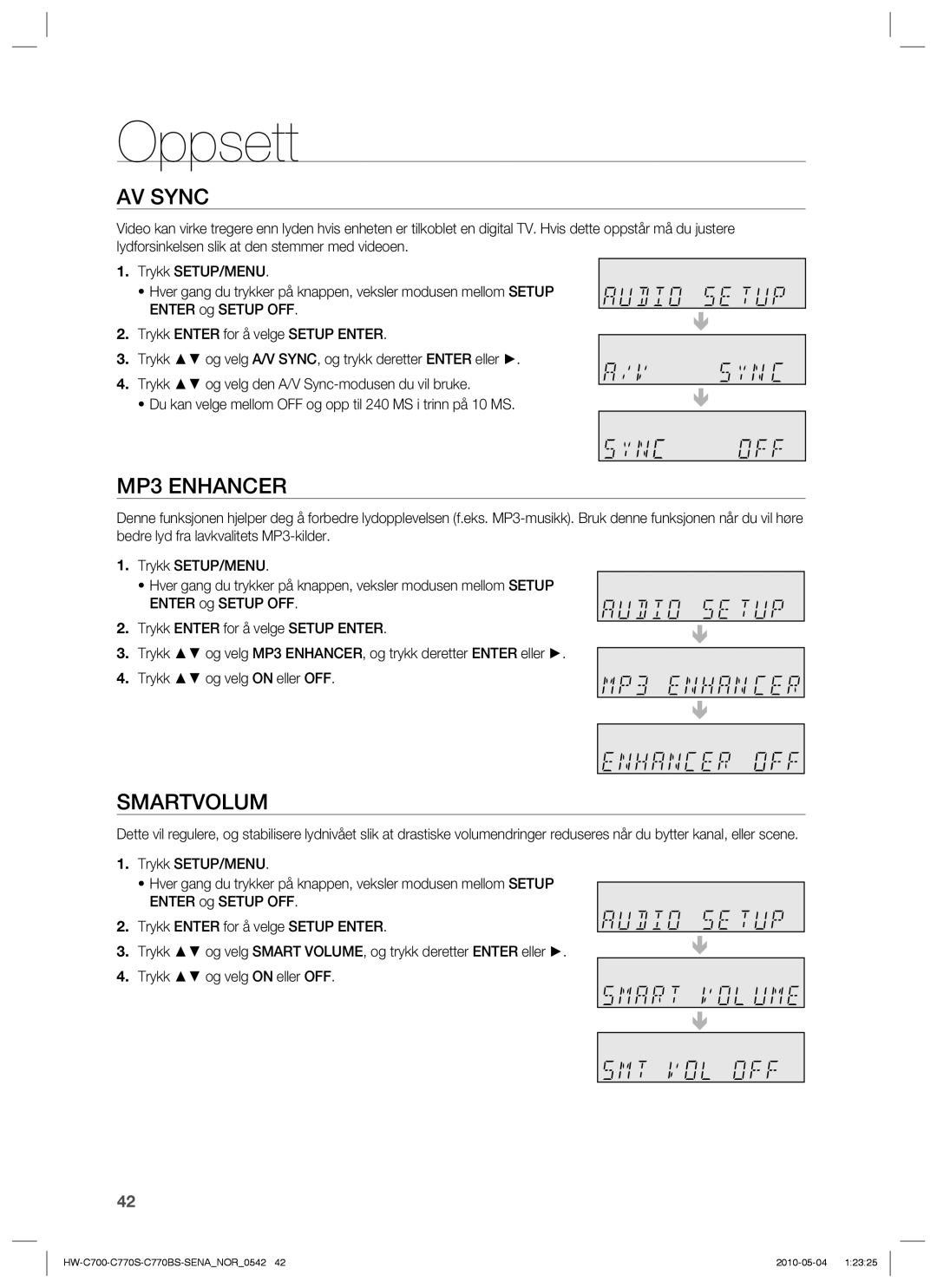 Samsung HW-C770S/XEE, HW-C700B/XEE, HW-C700/XEE manual AV Sync, MP3 Enhancer, Smartvolum 