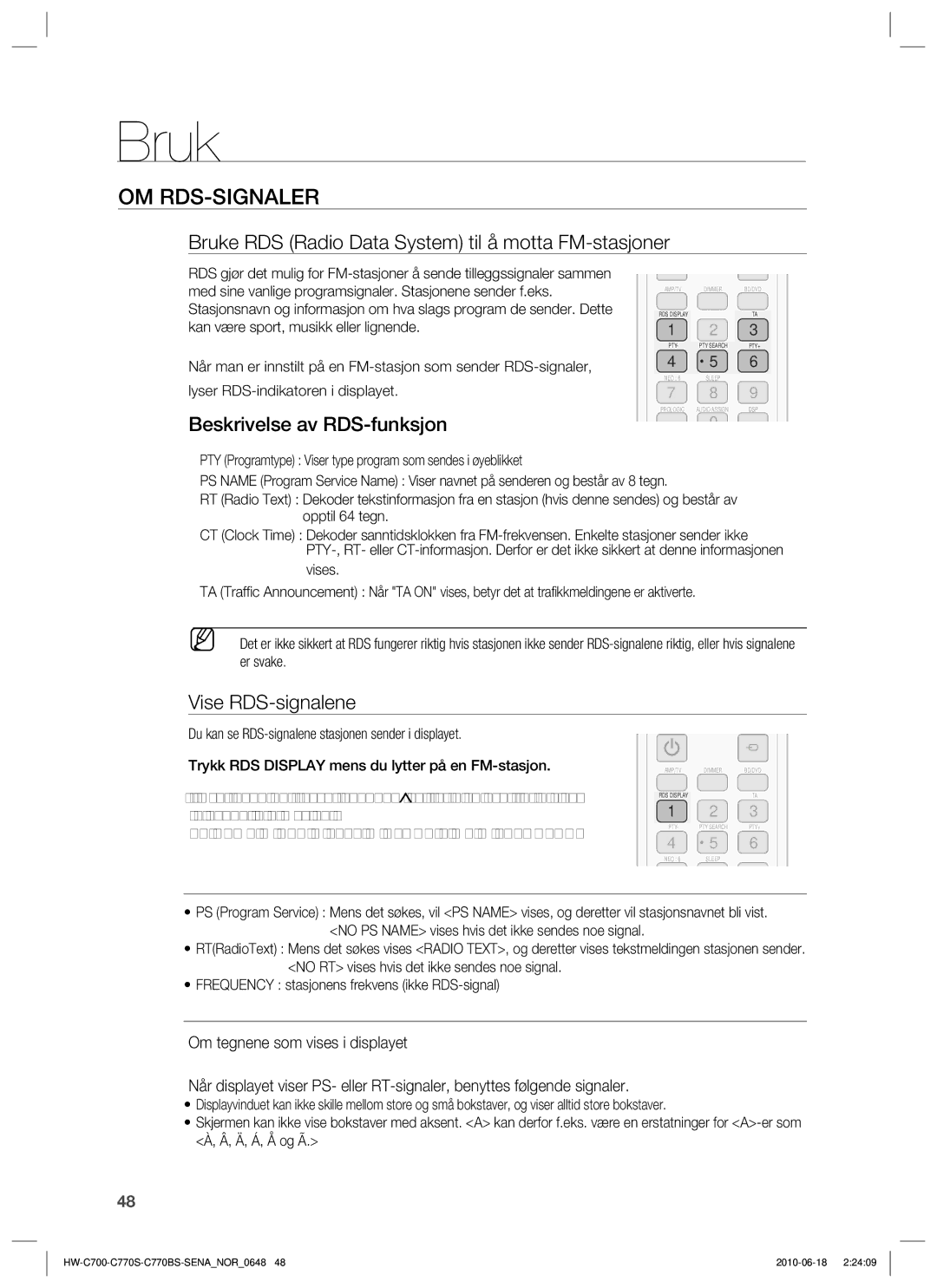 Samsung HW-C770S/XEE Om Rds-Signaler, Bruke RDS Radio Data System til å motta FM-stasjoner, Beskrivelse av RDS-funksjon 