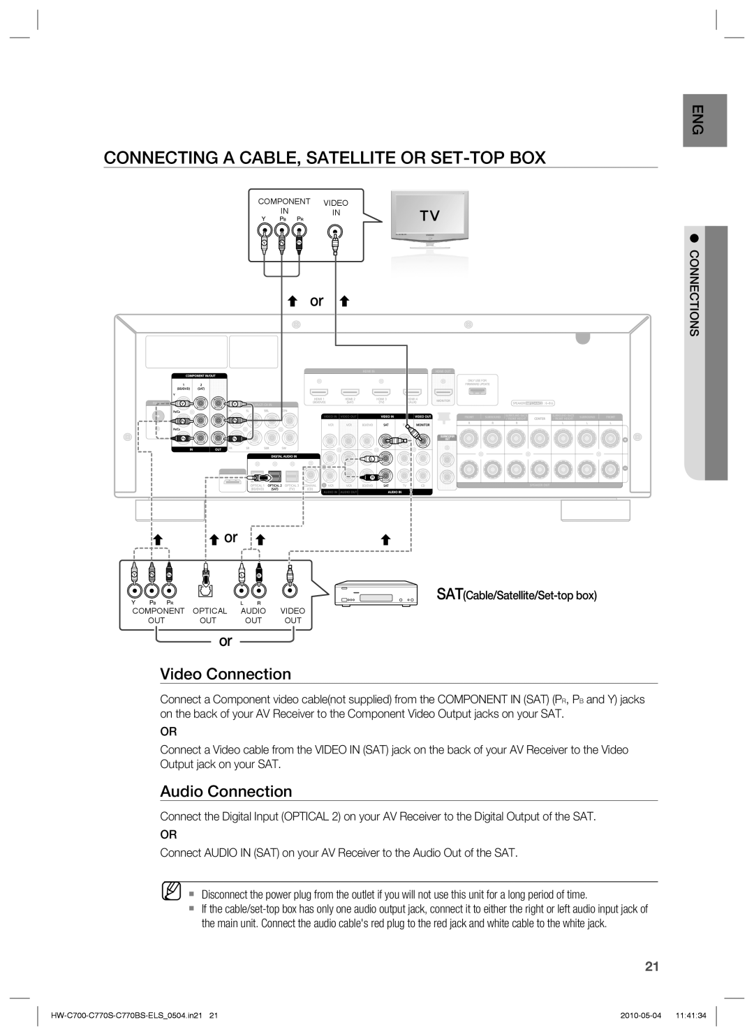 Samsung HW-C700/EDC, HW-C770S/XEN, HW-C700B/XEN, HW-C700/XEN, HW-C770S/EDC manual Connecting a CABLE, Satellite or SET-TOP BOX 