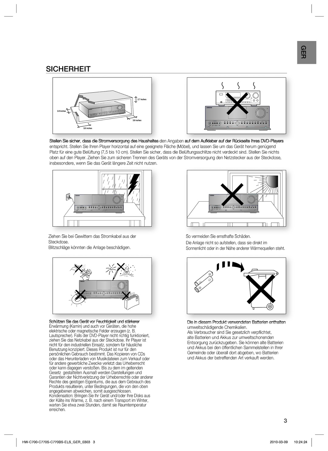 Samsung HW-C779S/XEG manual Sicherheit, So vermeiden Sie ernsthafte Schäden 