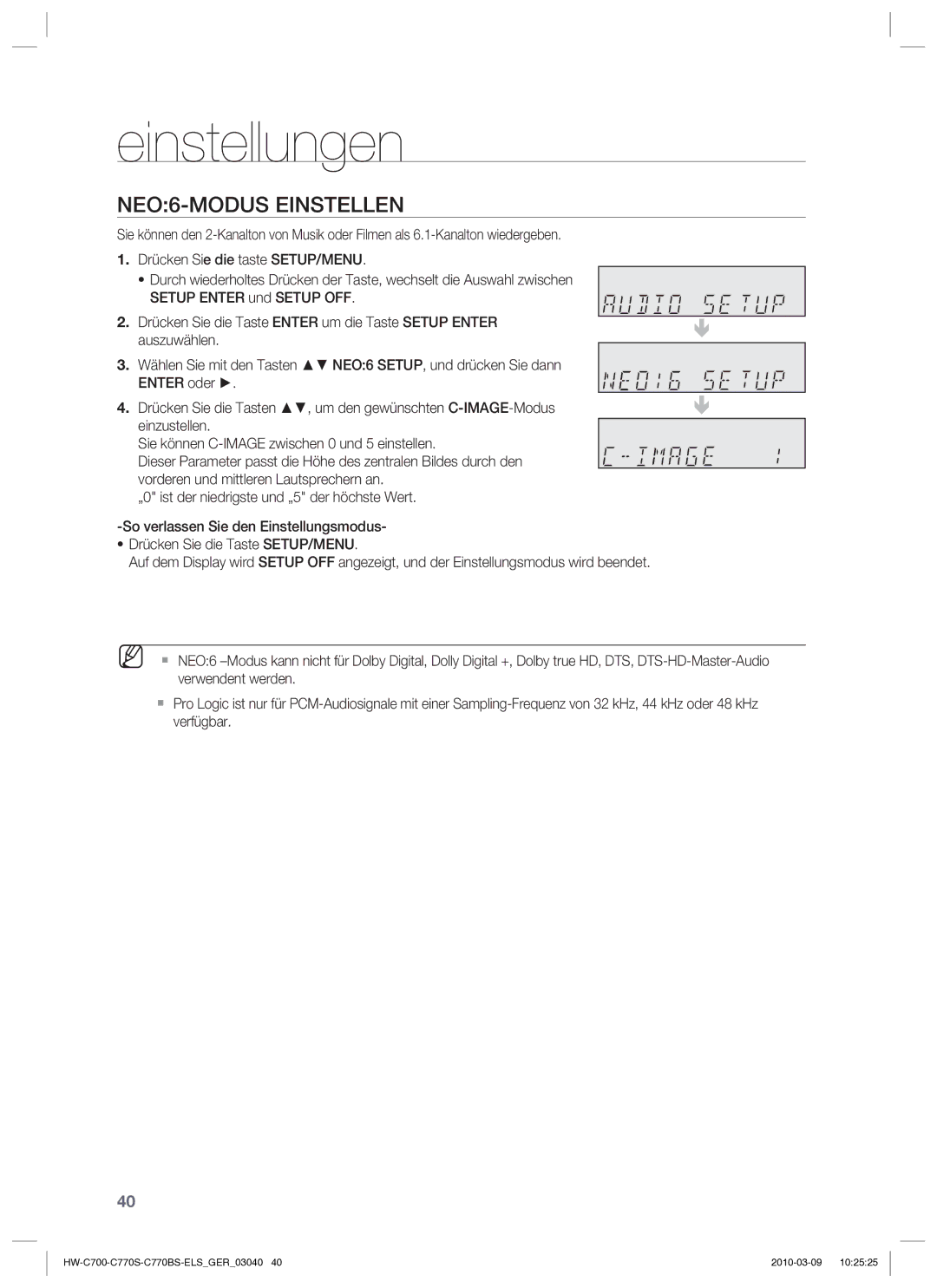 Samsung HW-C779S/XEG manual NEO6-MODUS Einstellen 