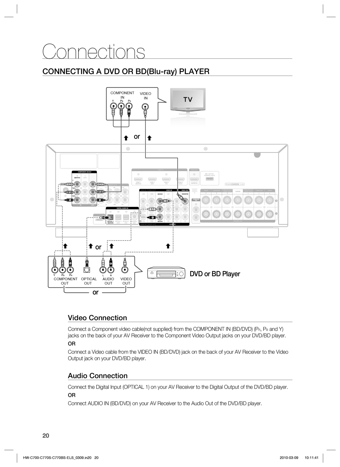 Samsung HW-C779S/XEG manual Connecting a DVD or BDBlu-ray Player, DVD or BD Player 