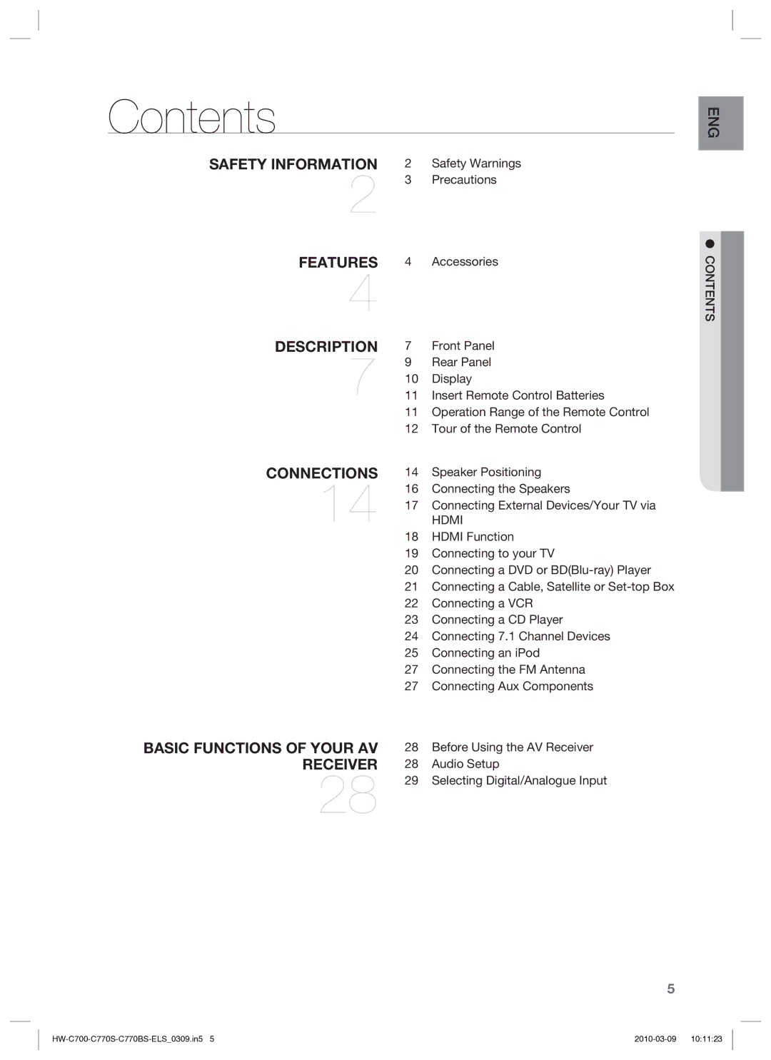 Samsung HW-C779S/XEG manual Contents 