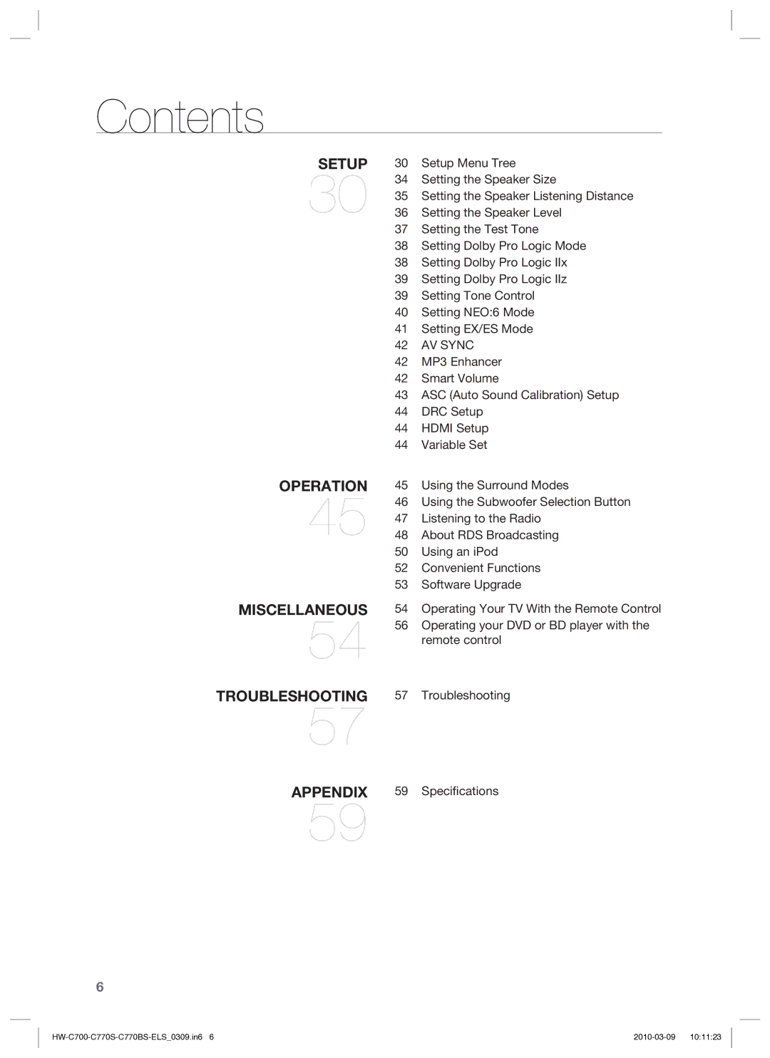 Samsung HW-C779S/XEG manual Setup, AV Sync 