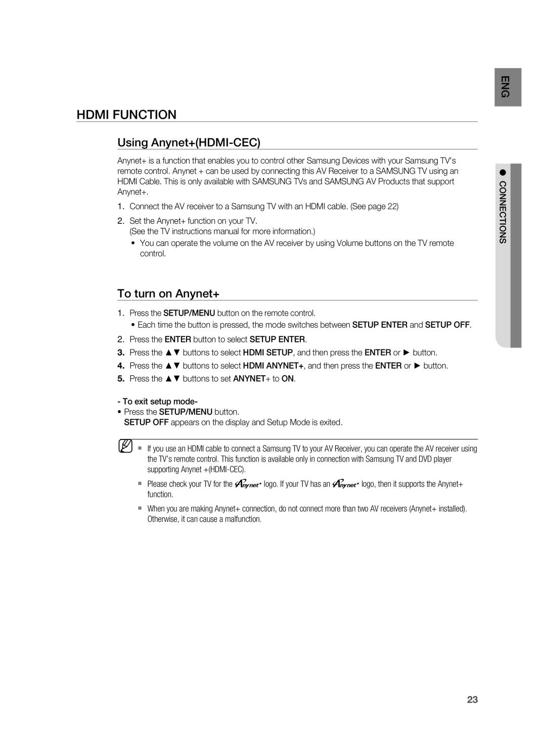 Samsung HW-C900-XAA user manual Hdmi Function, Using Anynet+HDMI-CEC, To turn on Anynet+ 