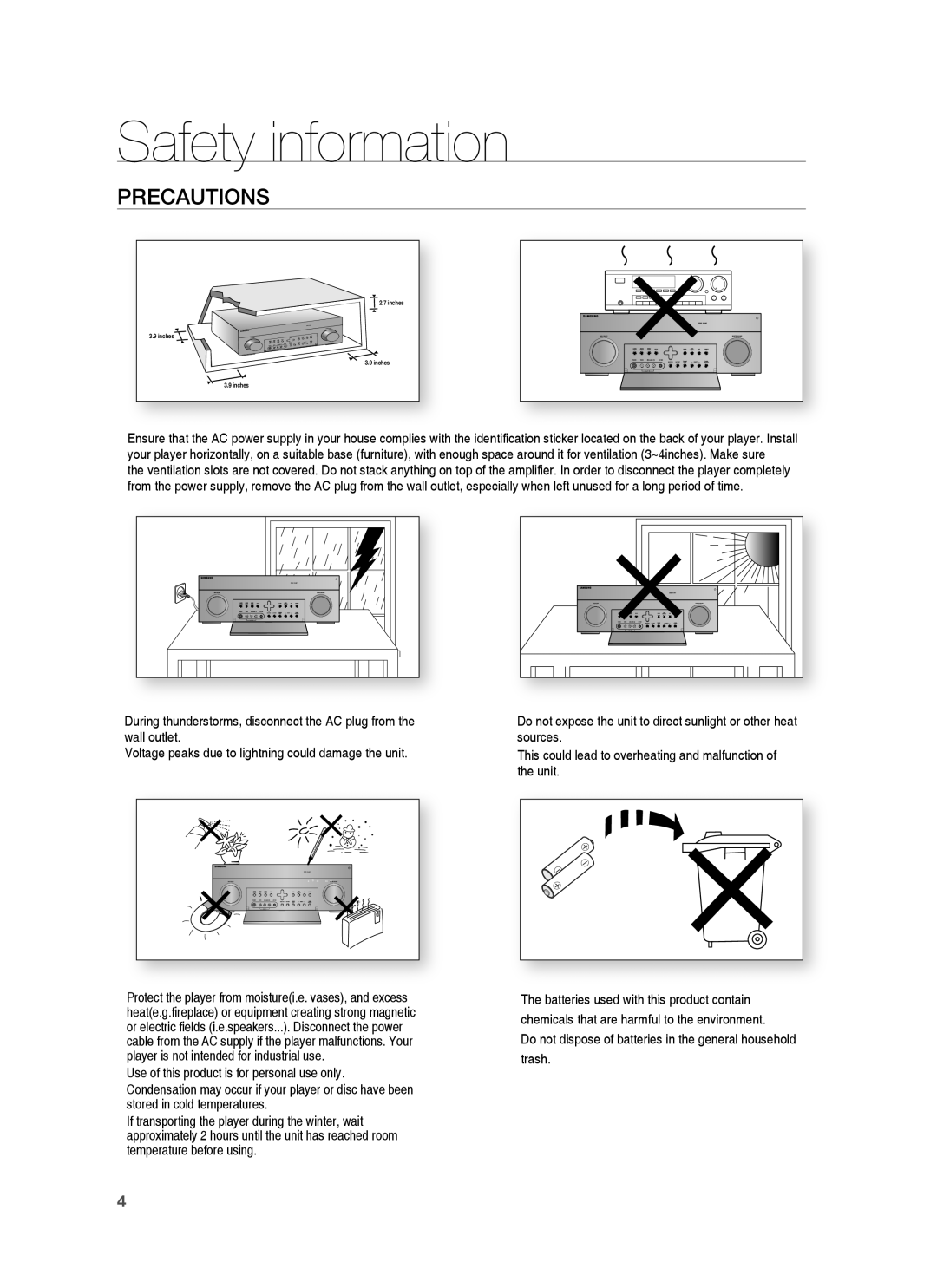 Samsung HW-C900-XAA user manual Precautions 