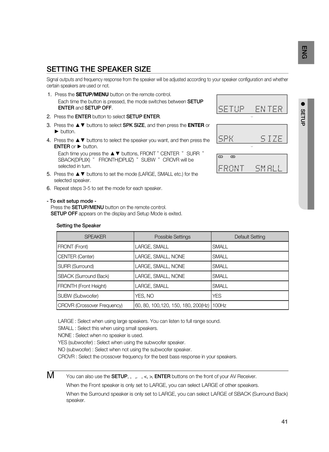 Samsung HW-C900-XAA user manual Setting the Speaker Size 