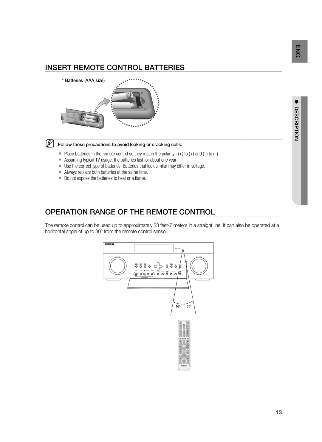 Samsung HW-C900-XAA user manual Insert Remote Control Batteries, Operation Range Of The Remote Control 