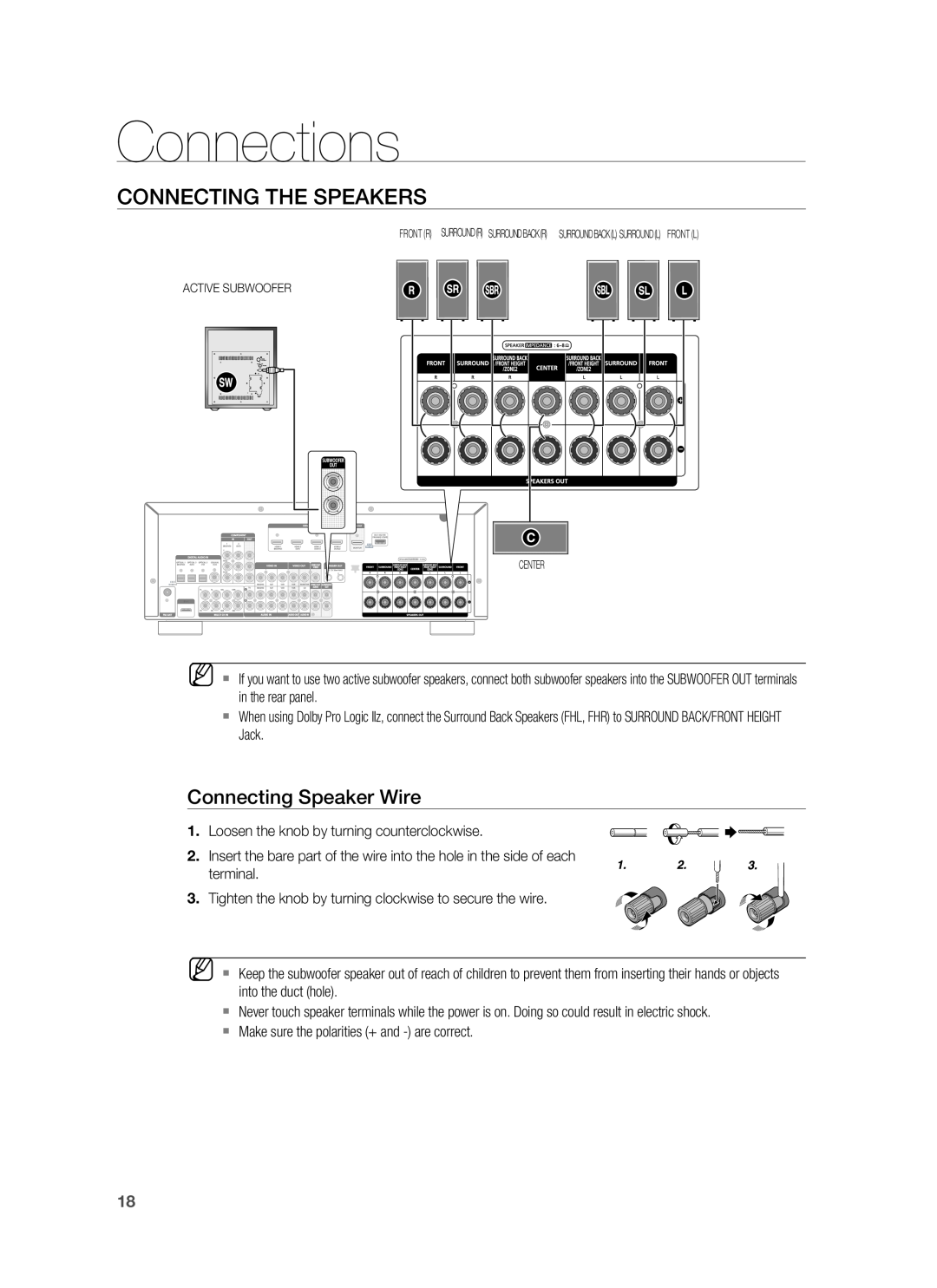 Samsung HW-C900-XAA user manual Connections, Connecting The Speakers, Connecting Speaker Wire 