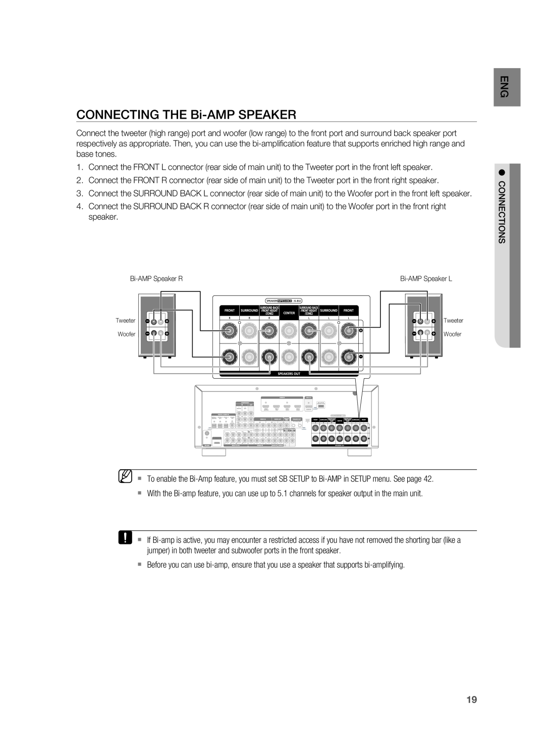 Samsung HW-C900-XAA user manual CONNECTING THE Bi-AMPSPEAKER 