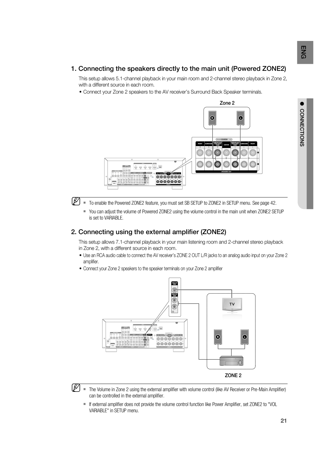 Samsung HW-C900-XAA user manual Connecting using the external ampliﬁer ZONE2 