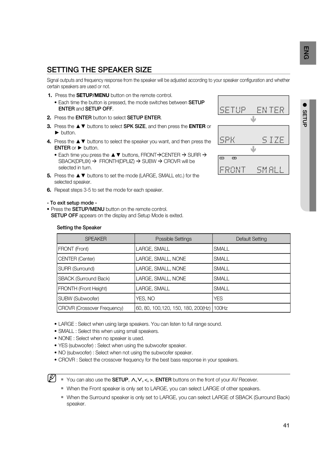 Samsung HW-C900-XAA user manual Setting The Speaker Size 