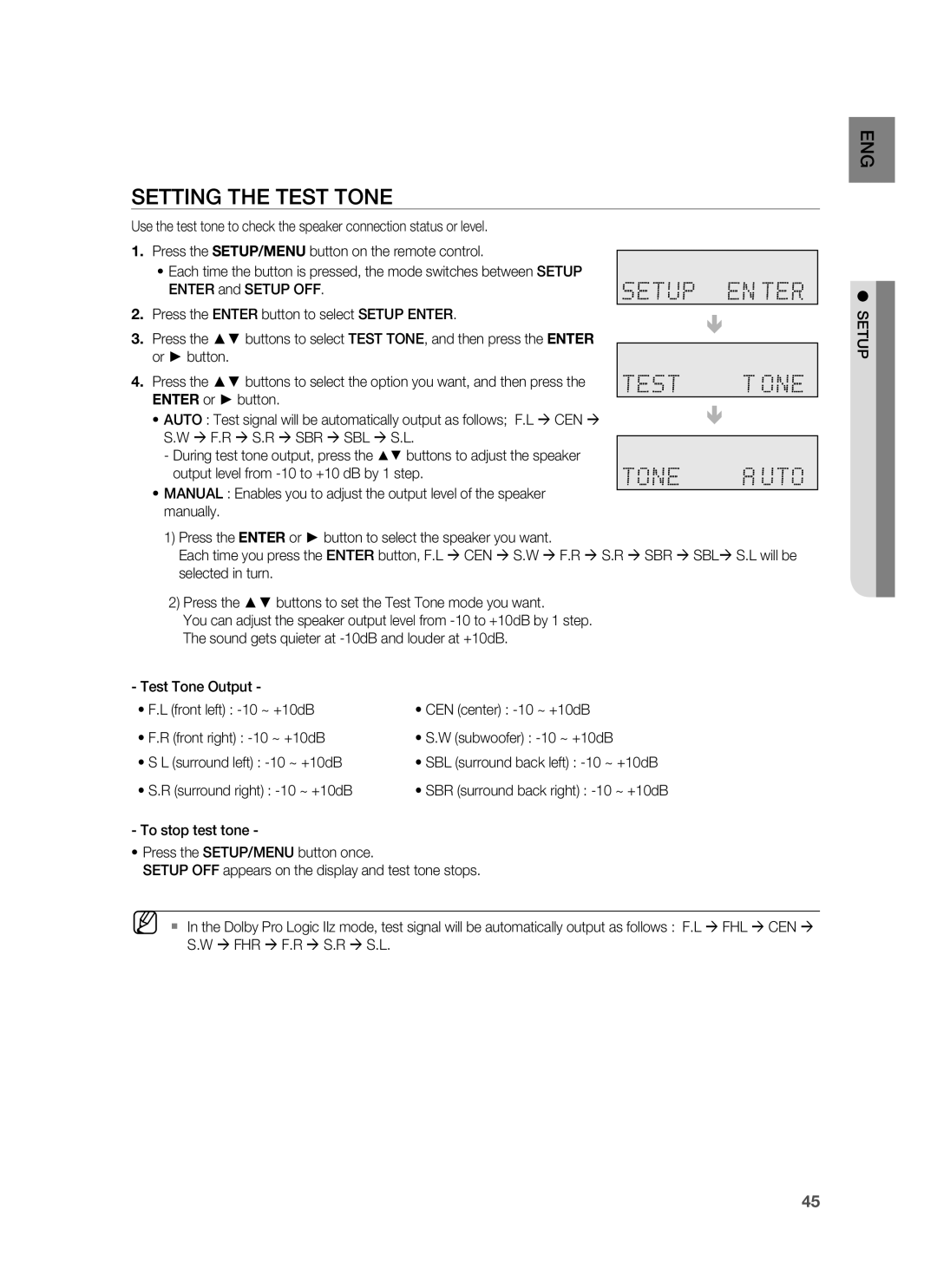 Samsung HW-C900-XAA user manual Setting The Test Tone 