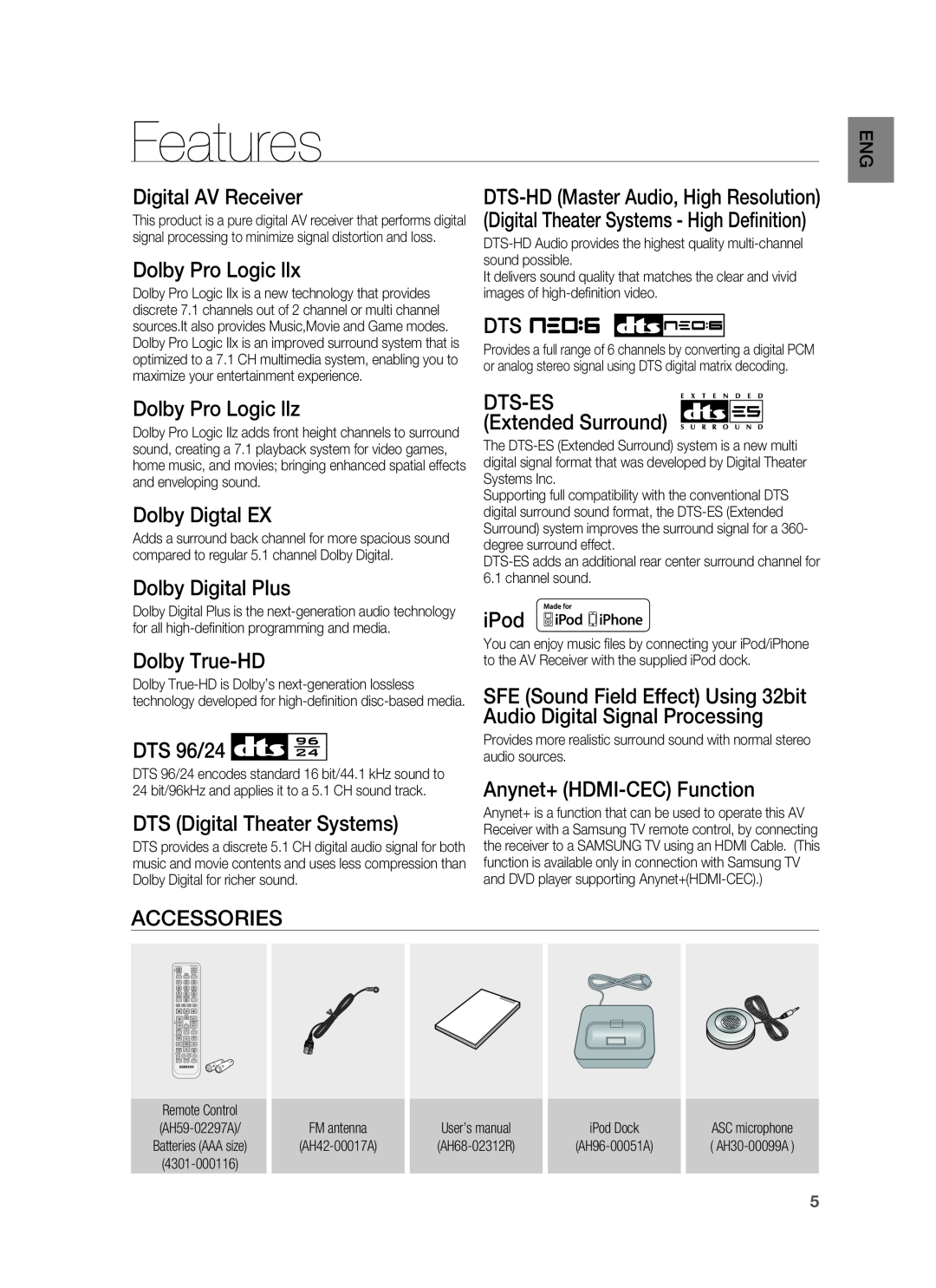 Samsung HW-C900-XAA user manual Features 