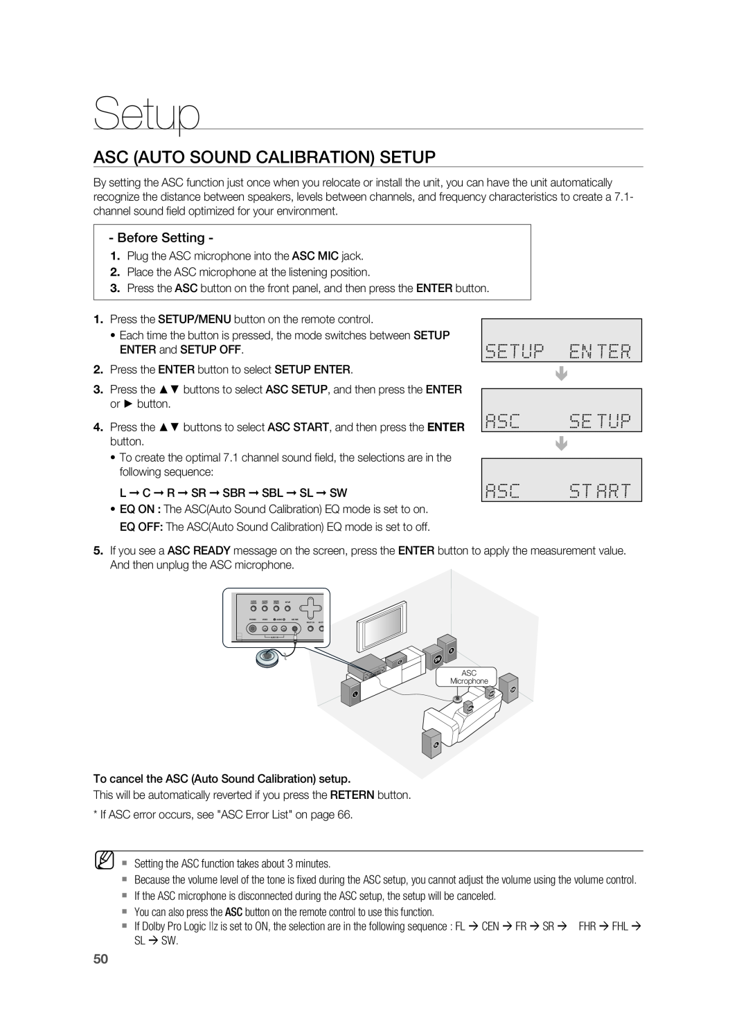 Samsung HW-C900-XAA user manual Asc Auto Sound Calibration Setup, Before Setting 