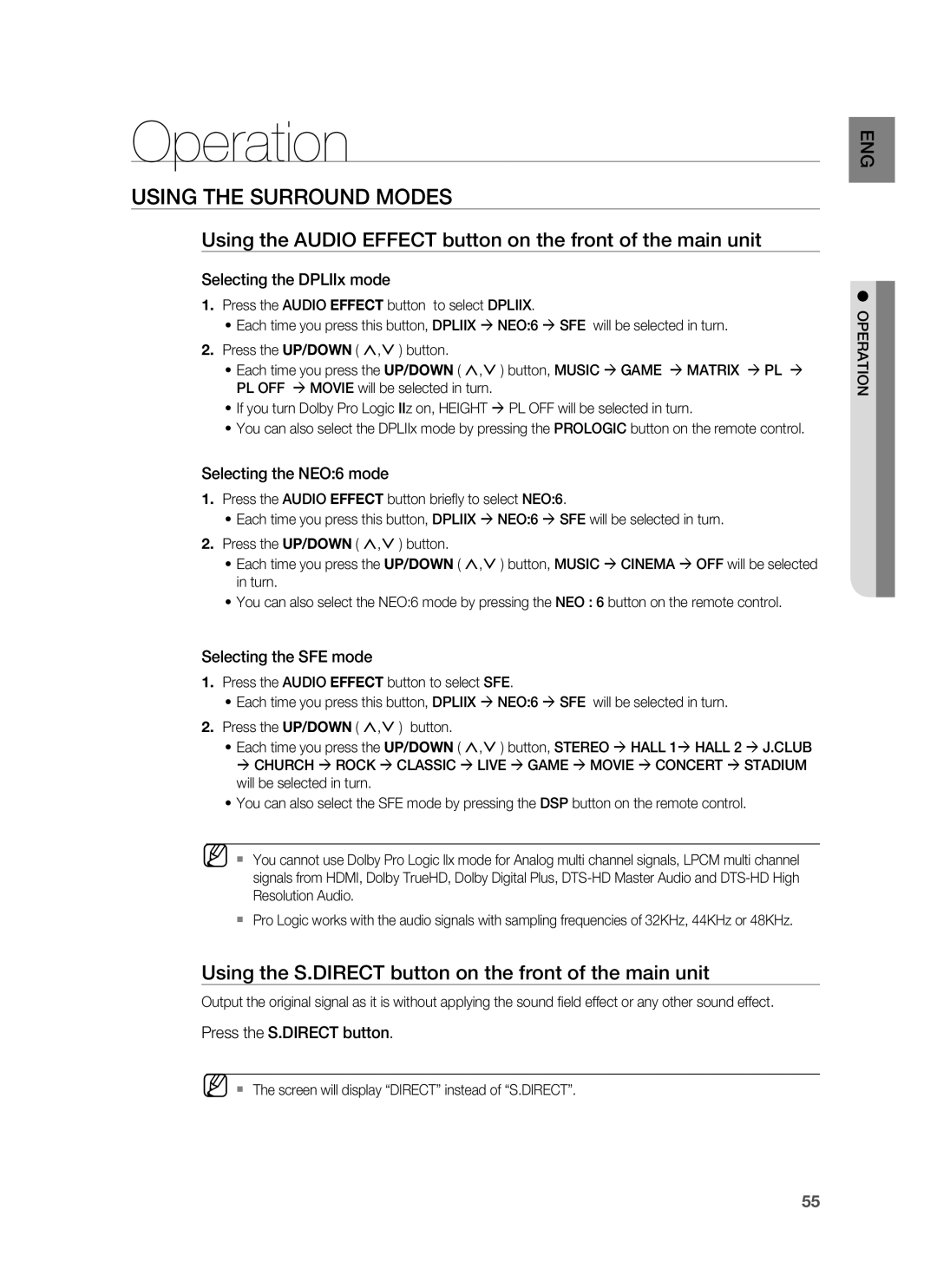 Samsung HW-C900-XAA user manual Operation, Using The Surround Modes 