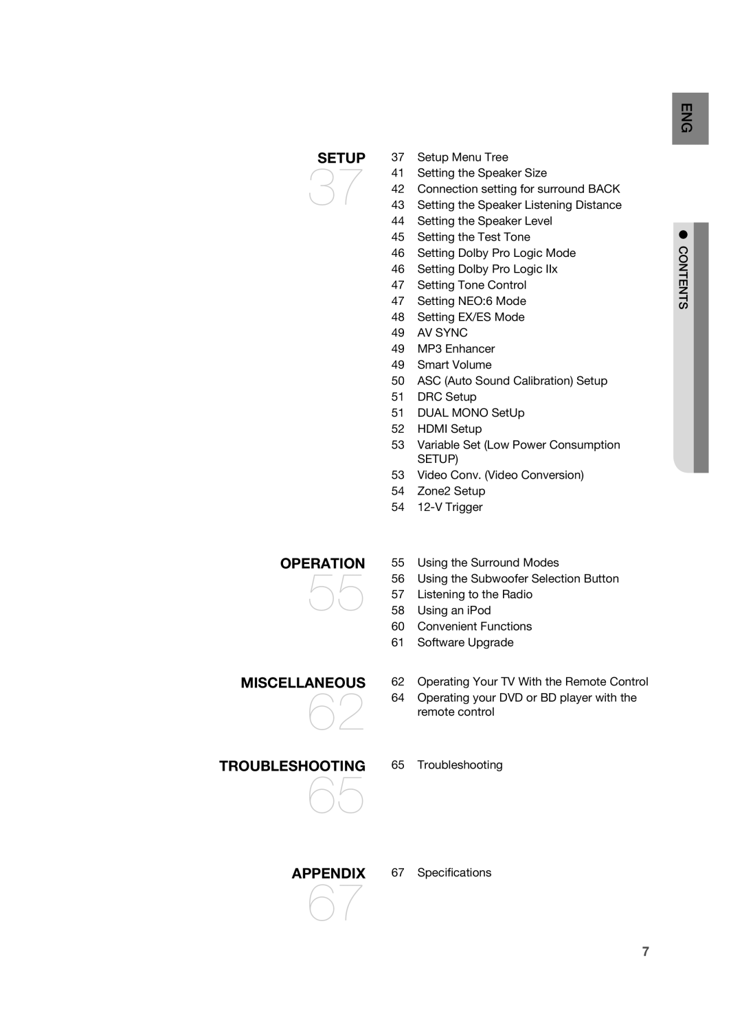 Samsung HW-C900-XAA user manual Setup, Miscellaneous, Troubleshooting, Appendix, Operation 