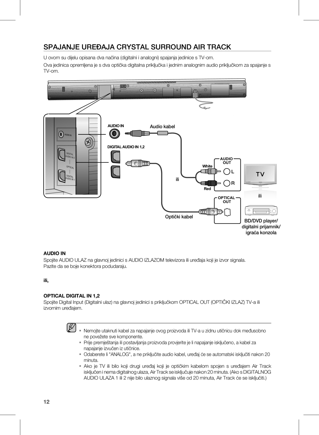 Samsung HW-D350/EN manual Spajanje ureĐaja CrYSTaL SurrounD air TraCK, AUDio 