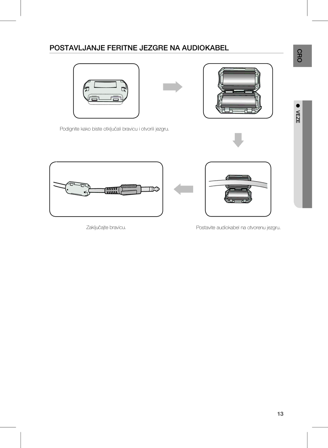 Samsung HW-D350/EN manual PoSTaVLjanje FeriTne jezgre na auDioKaBeL 