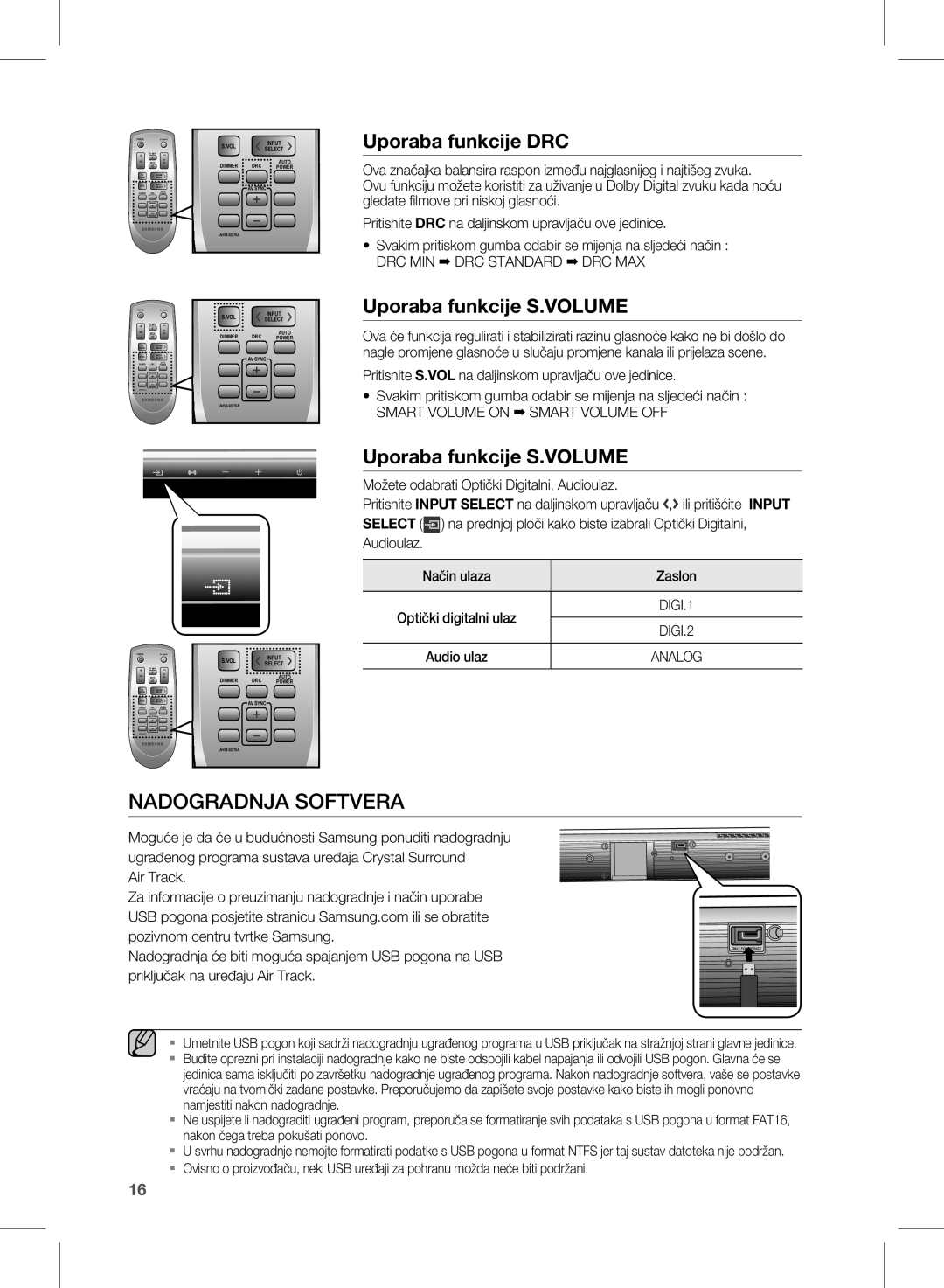 Samsung HW-D350/EN manual Nadogradnja Softvera, DRC MIN DRC Standard DRC MAX, Smart Volume on Smart Volume OFF 