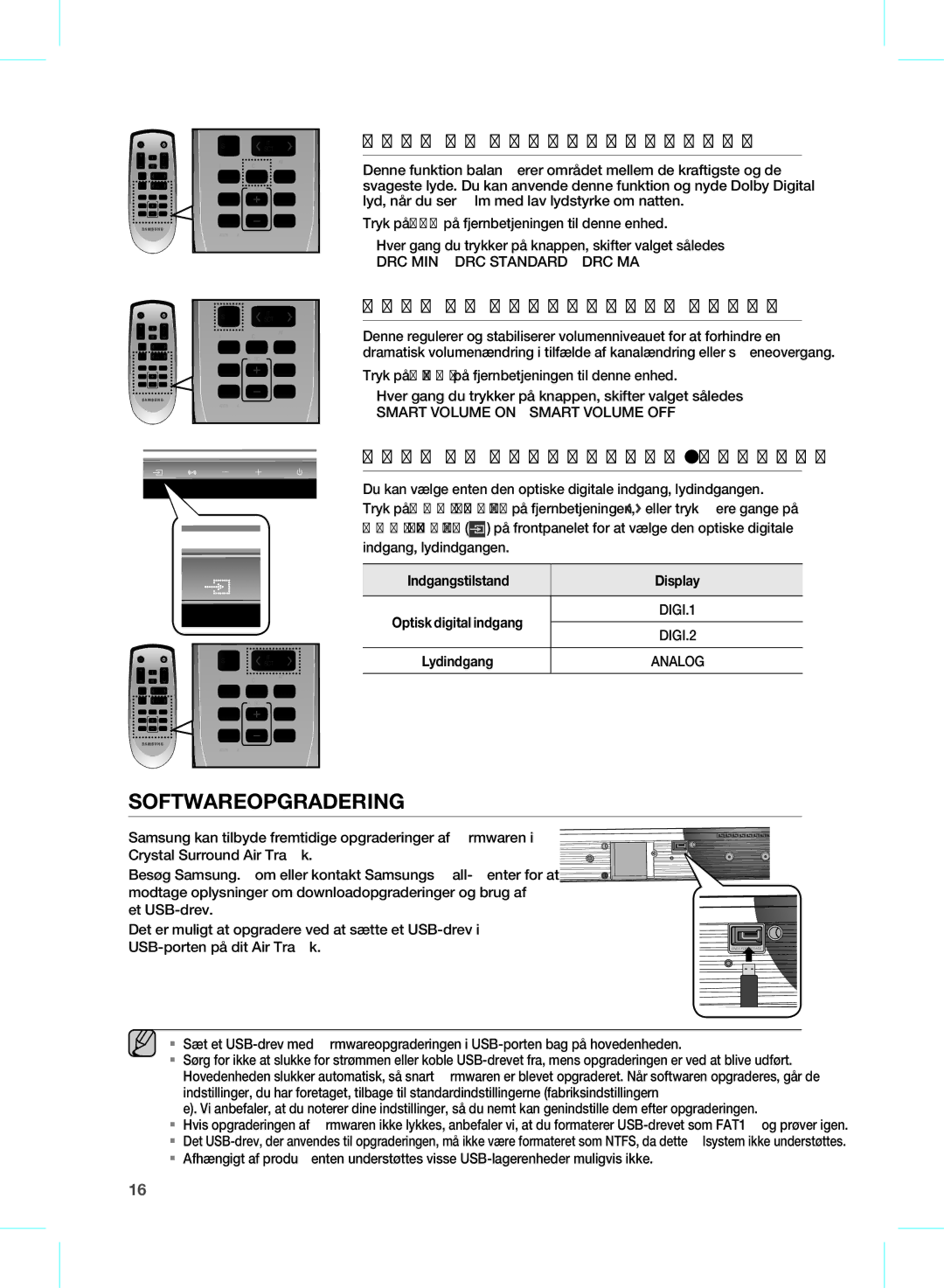 Samsung HW-D350/XE manual Softwareopgradering, DRC MIN DRC Standard DRC MAX, Smart Volume on Smart Volume OFF 