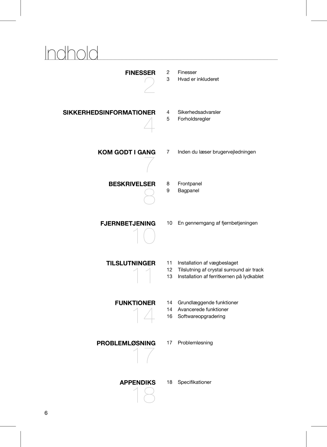 Samsung HW-D350/XE manual Indhold, Tilslutninger 