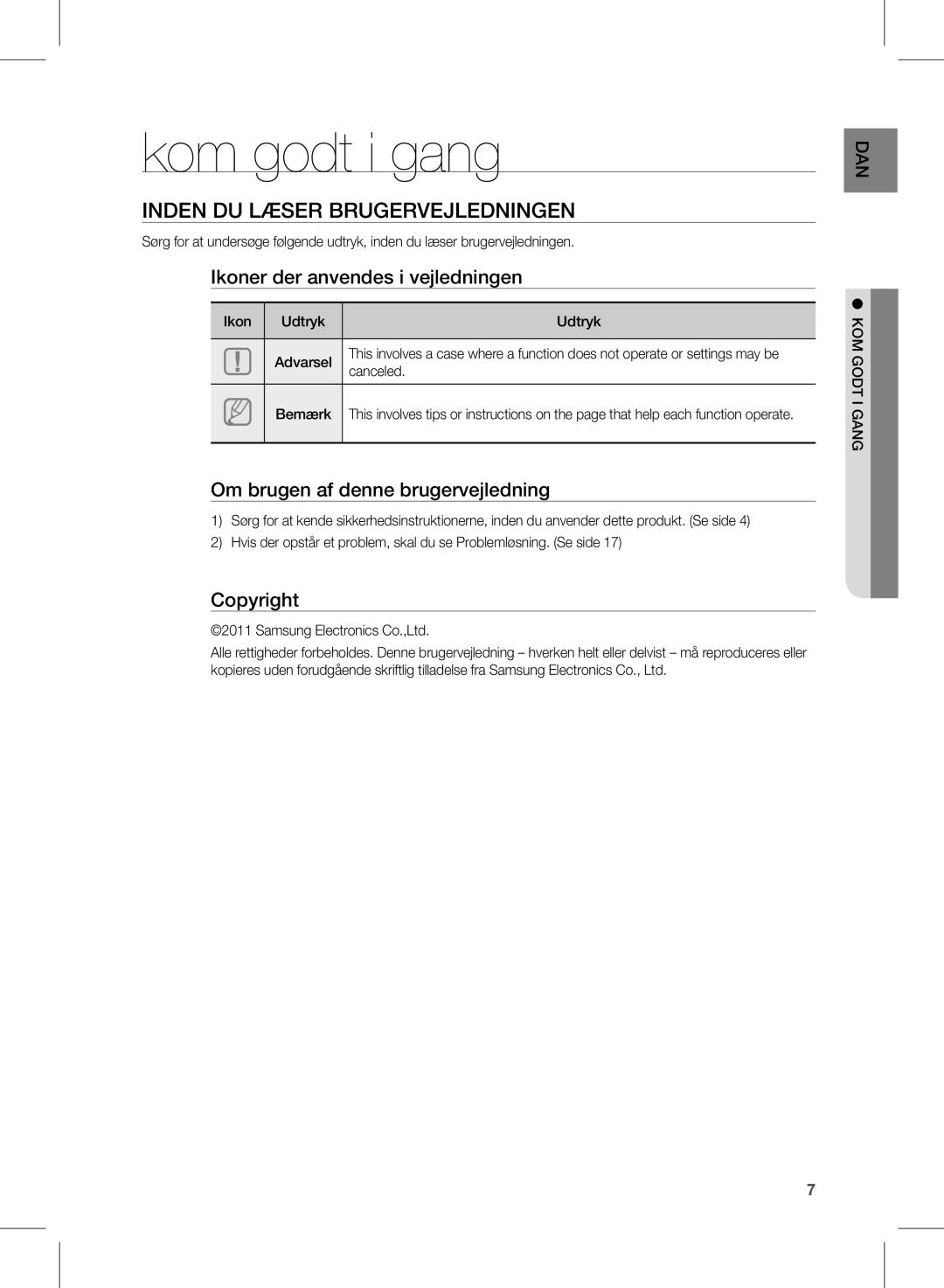 Samsung HW-D350/XE manual Kom godt i gang, Inden DU Læser Brugervejledningen 