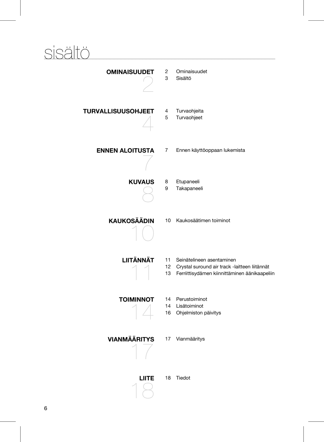 Samsung HW-D350/XE manual Sisältö, Liitännät 