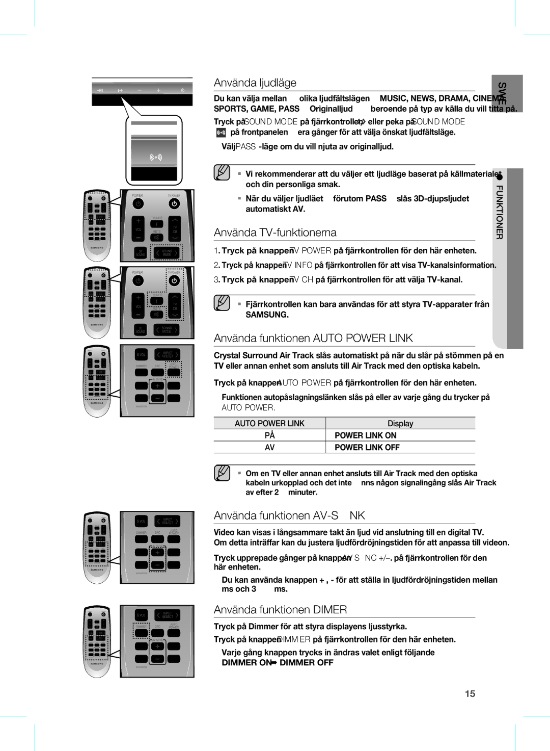 Samsung HW-D350/XE manual Samsung, Auto Power Link, Power Link on, Power Link OFF, Dimmer on Dimmer OFF 