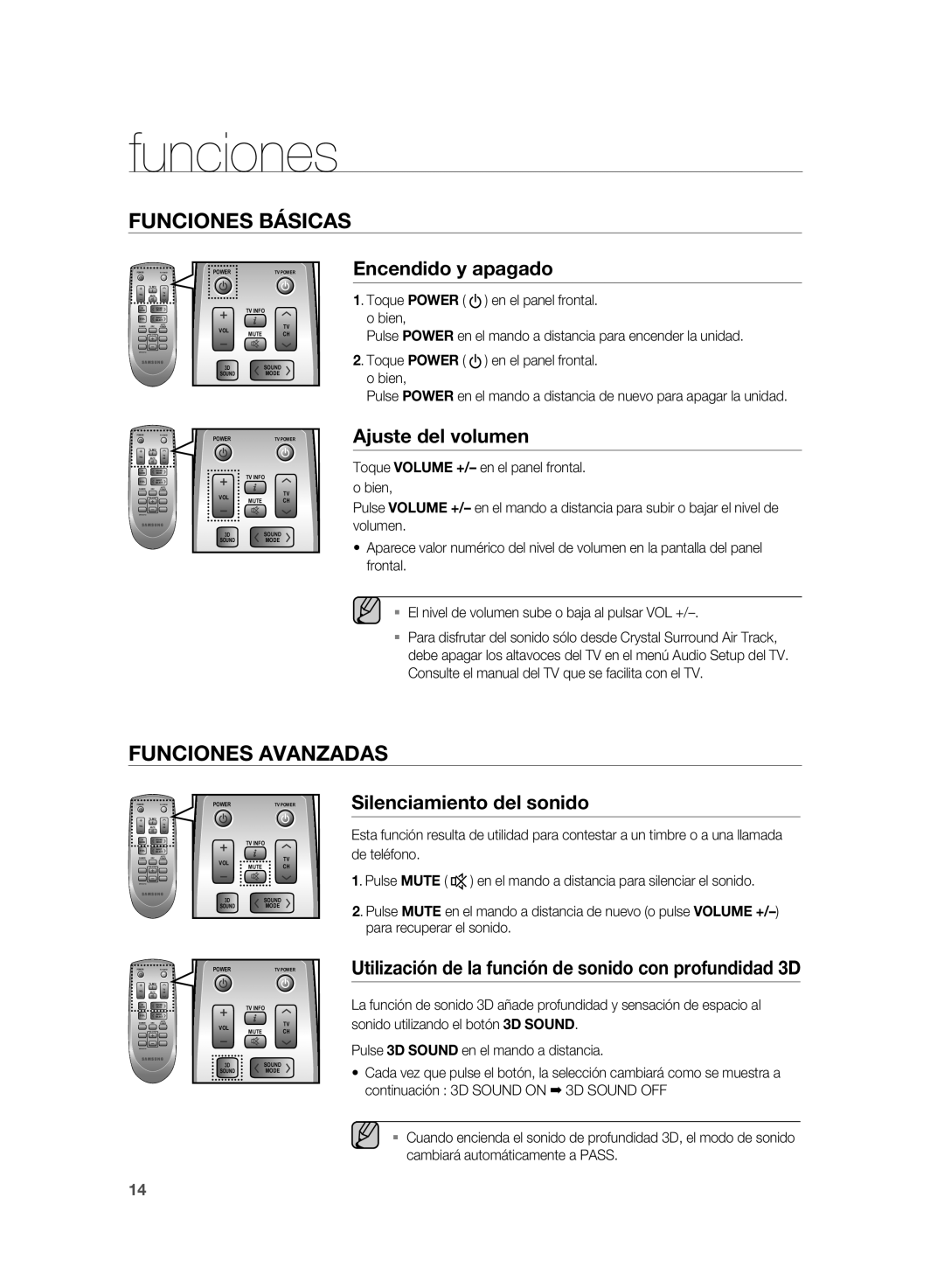 Samsung HW-D350/ZF, HW-D351/ZF manual Funciones Básicas 