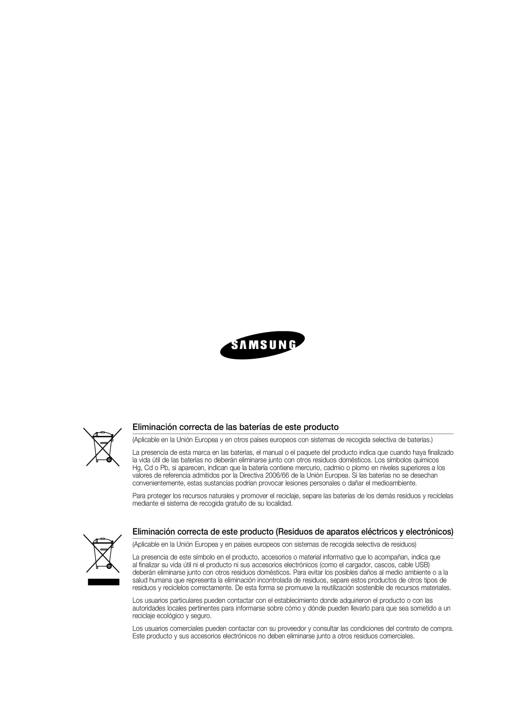 Samsung HW-D351/ZF, HW-D350/ZF manual Eliminación correcta de las baterías de este producto 