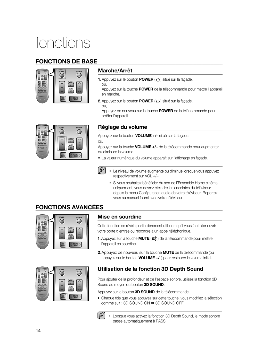 Samsung HW-D350/ZF manual Fonctions DE Base 