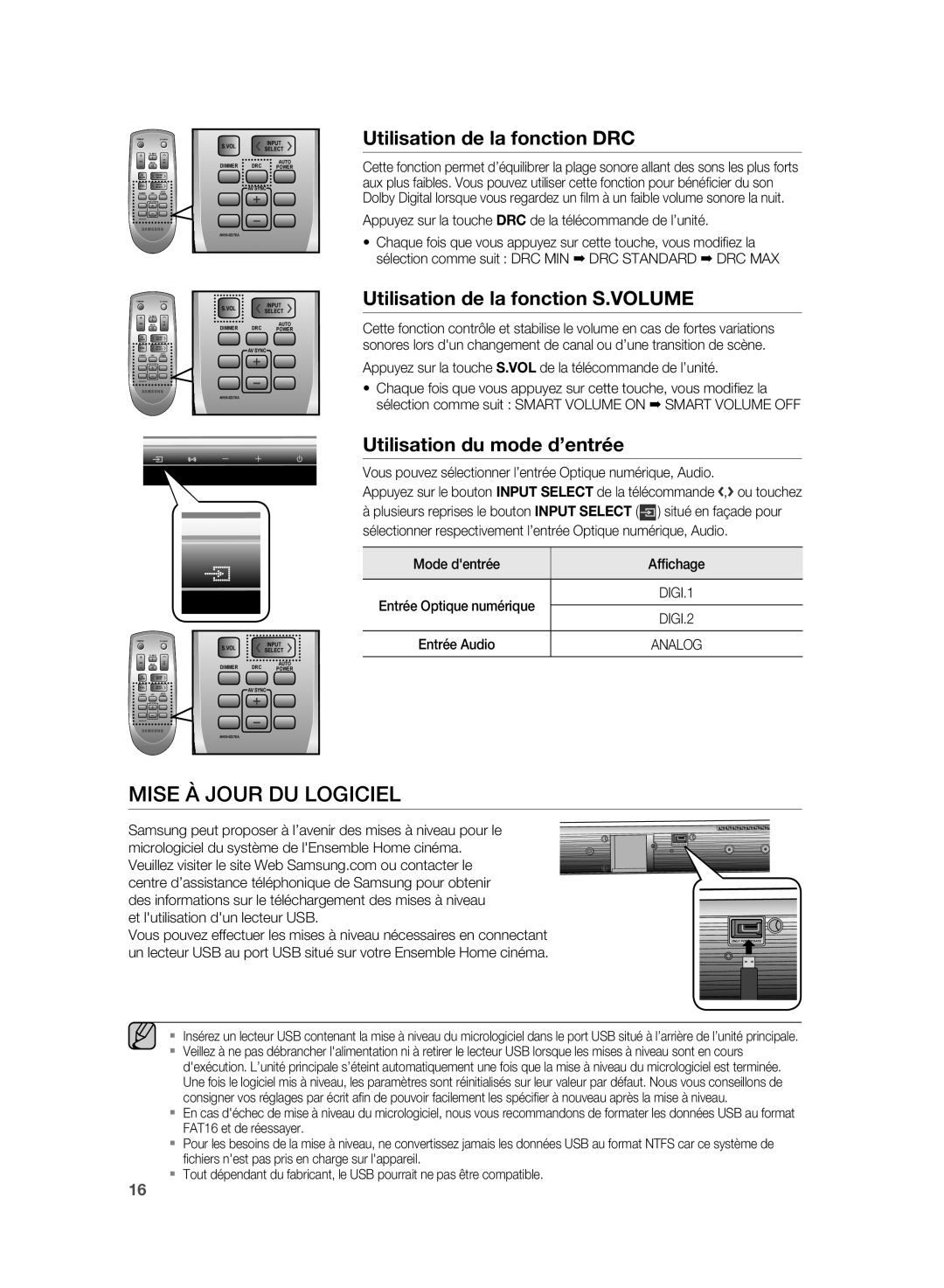 Samsung HW-D350/ZF manual Mise À Jour DU Logiciel, Vol 