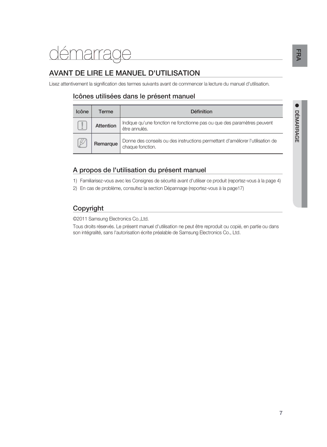 Samsung HW-D350/ZF manual Démarrage, Avant DE Lire LE Manuel Dutilisation 