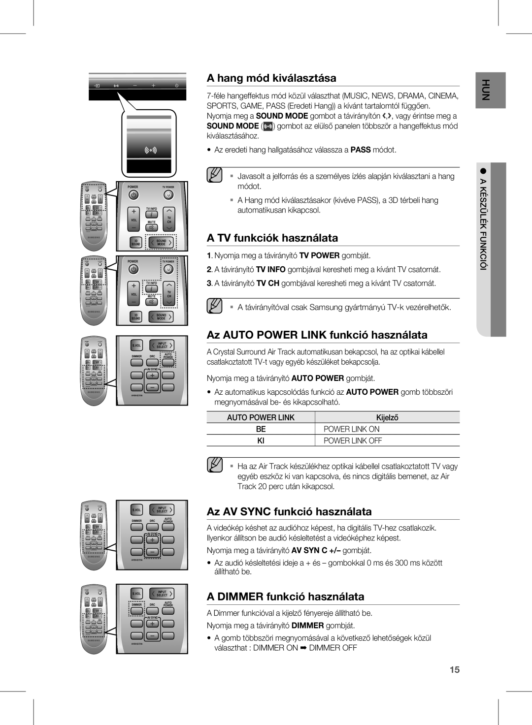 Samsung HW-D350/XE, HW-D351/EN, HW-D350/EN, HW-D350/ZF manual Hang mód kiválasztása 