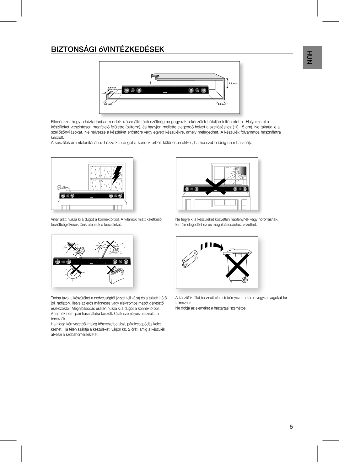 Samsung HW-D350/EN, HW-D351/EN, HW-D350/ZF, HW-D350/XE manual Biztonsági óVINTÉZKEDÉSEK 