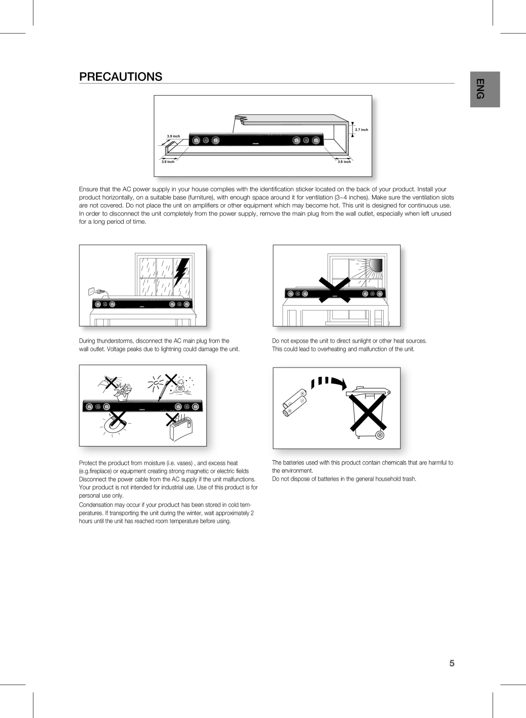 Samsung HW-D351/EN, HW-D350/EN, HW-D350/ZF, HW-D351/ZF, HW-D350/XE manual PreCaUTiOnS 